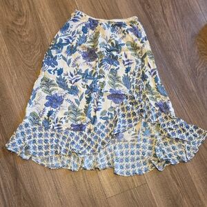 Angie Blue and White Floral A-Line Skirt